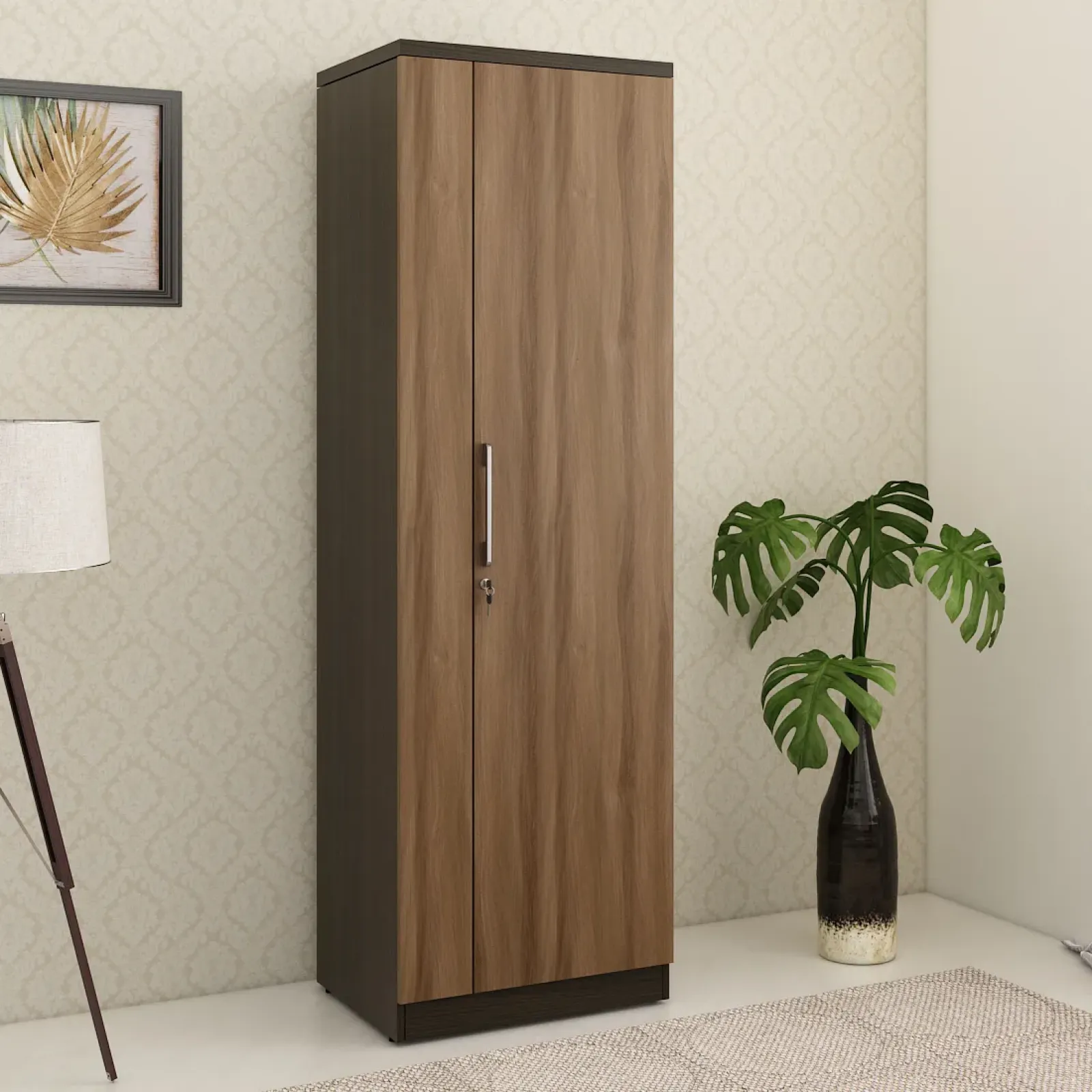 Ken 1 Door Wardrobe Without Mirror - Walnut Bronze Woodpore